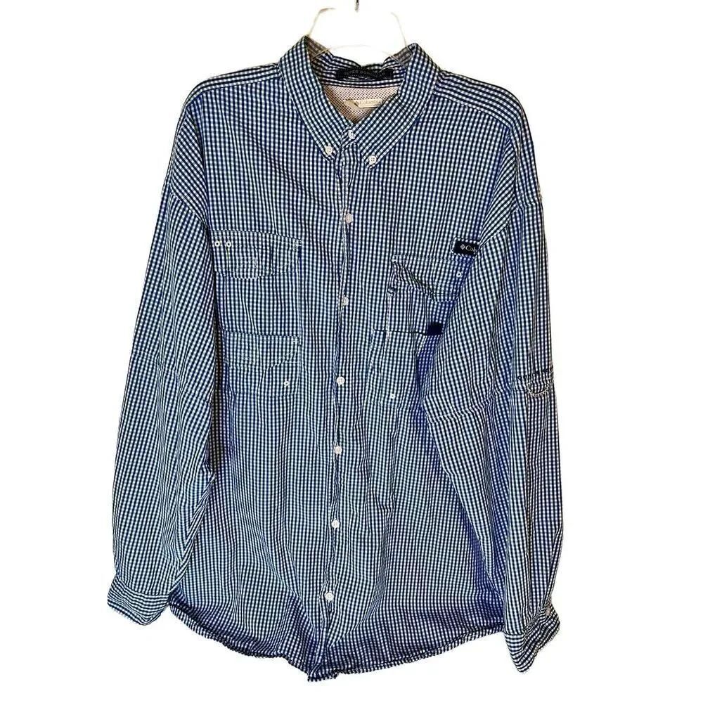 COLUMBIA PFG Blue Check Long Sleeve - SUPER BONEHEAD Omni-Shade-Actor Worn- XL
